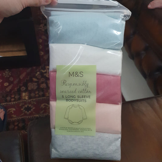 M&S Uk baby bodysuits full sleeves cotton set of 5