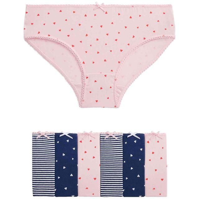 M&S Girls Cotton Rich Stripes & Hearts Knickers Pack of 7