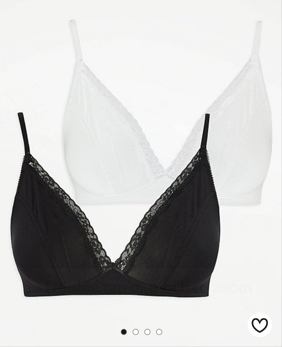George uk White/Black Lace Trim Non-Wired Non-Padded Bras 2 Pack