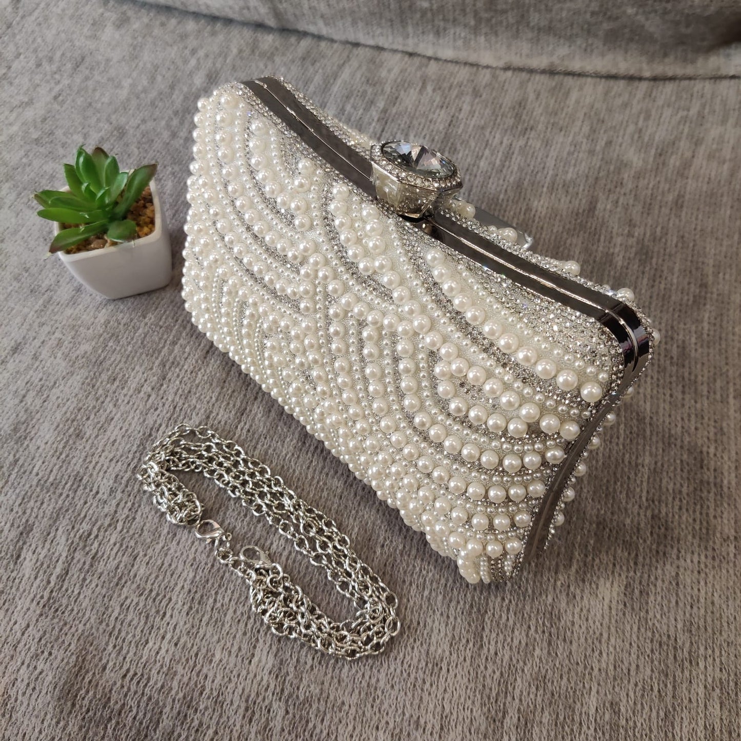 Koko fashion amazon Uk pearl diamante clutch bag with silver chain