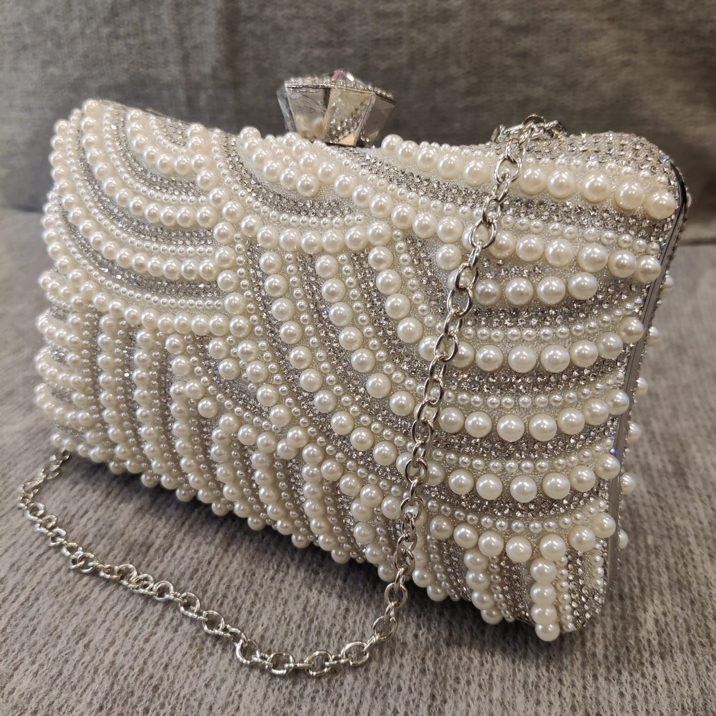 Koko fashion amazon Uk pearl diamante clutch bag with silver chain