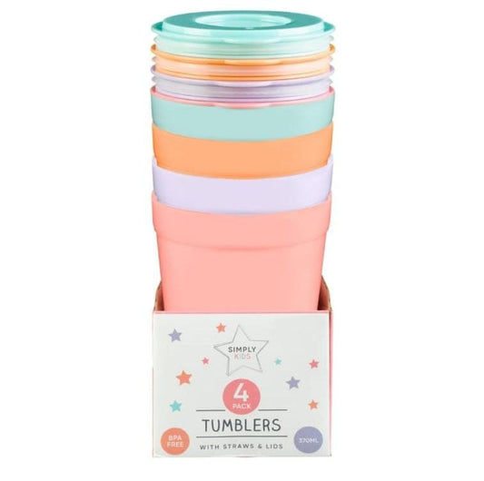 Bm bargains Uk kids glass with lid and straw set of 4