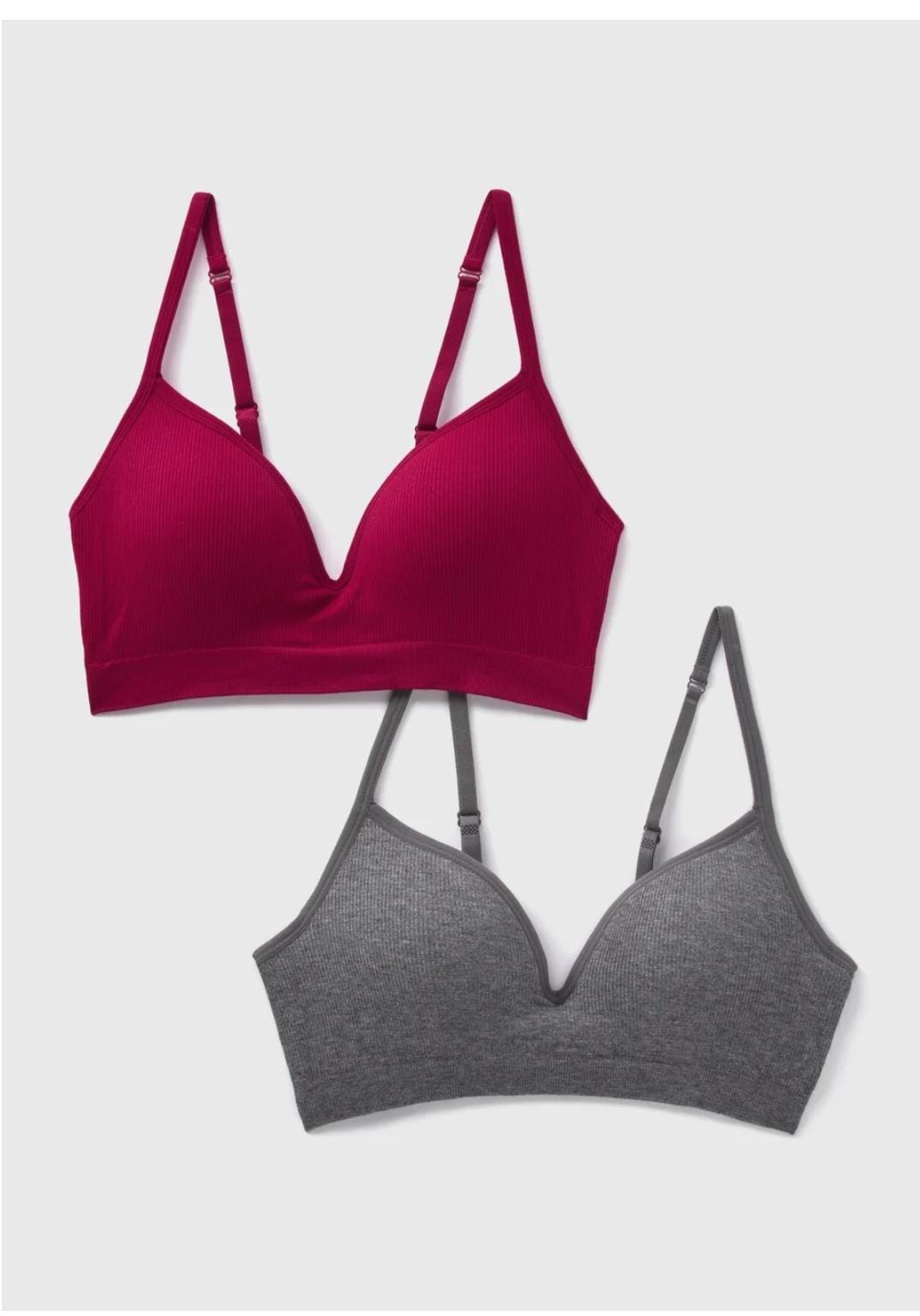 2 Pack maroon grey Seamless Moulded Bras non wired Padded