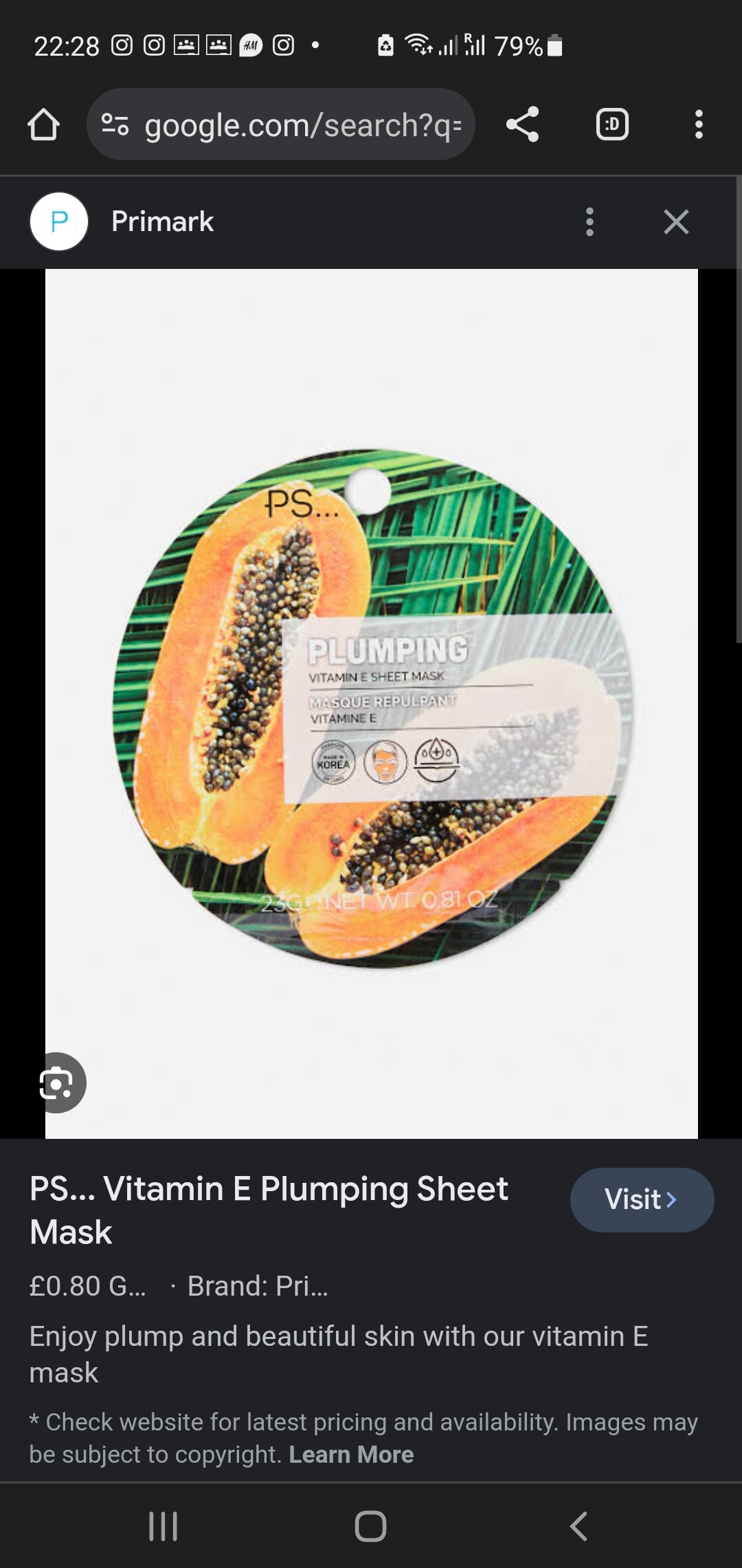 Primark plumping vitamin E sheet mask
