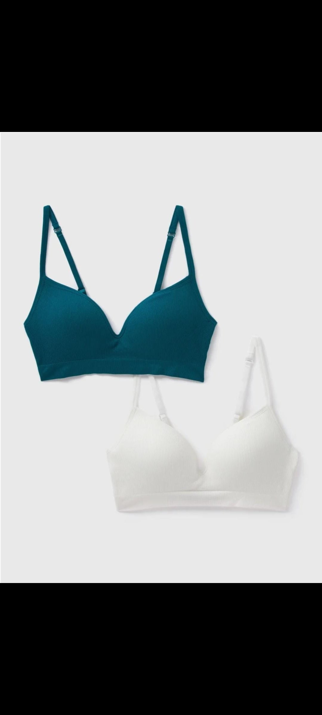 2 Pack teal & White Seamless Moulded Bras non wired Padded