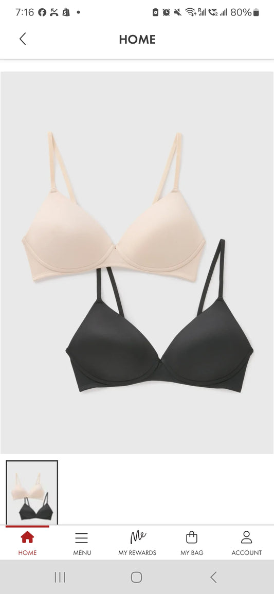 Matalan 2 Pack Black & Nude Non Wired padded