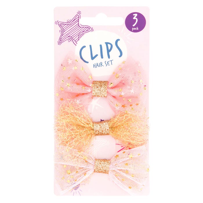 Uk set of 3 girls glitter hair clips