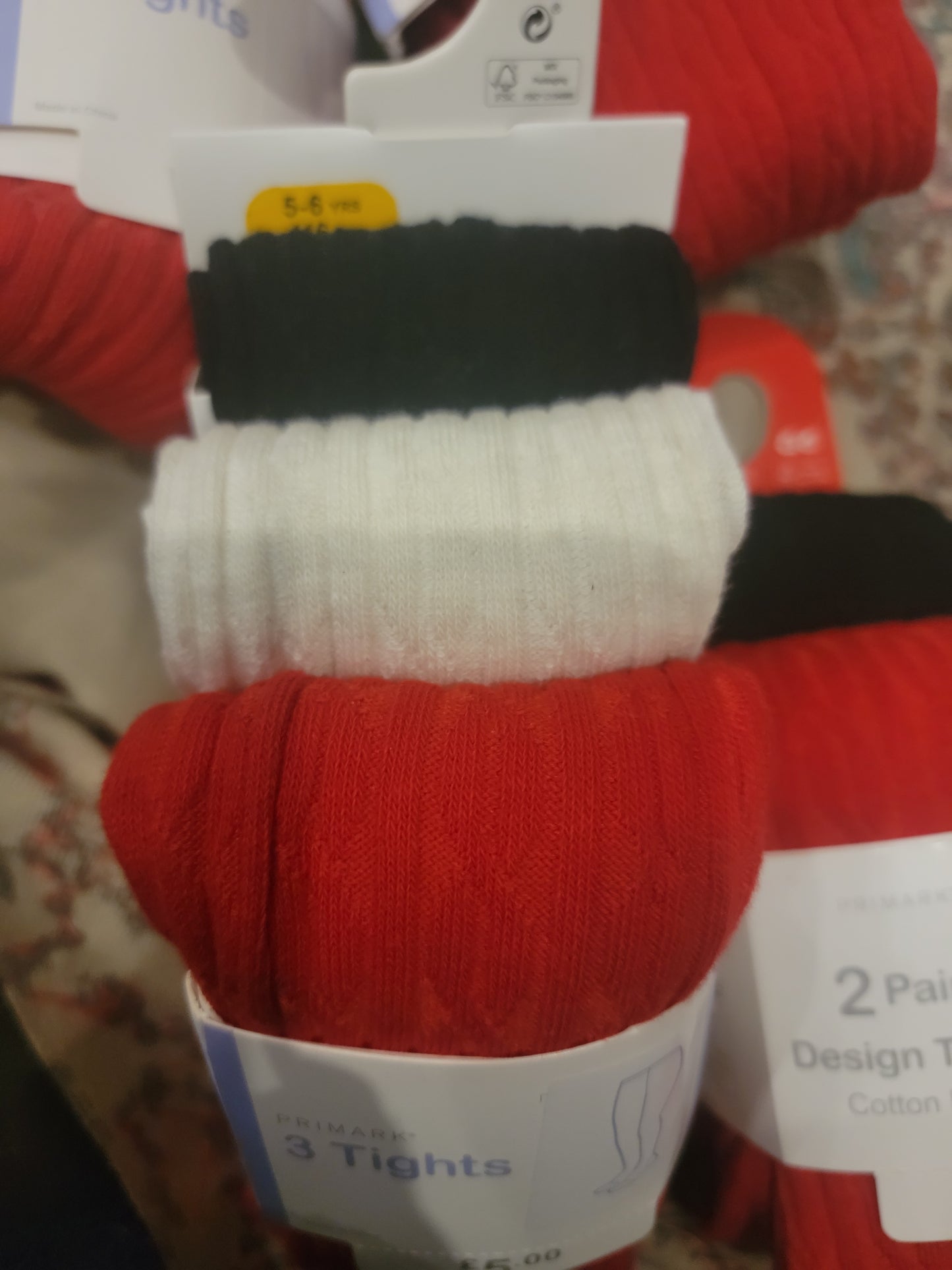 Primark UK baby girls winter Leggings Tights 3 Pack red black off white