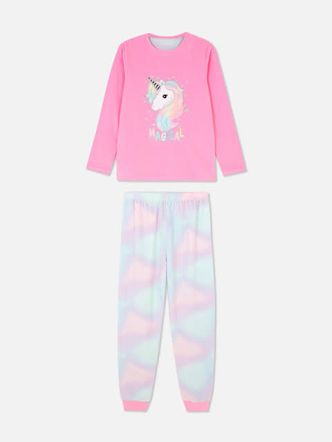 Primark Uk fleece top pyjama pj set girls unicorn