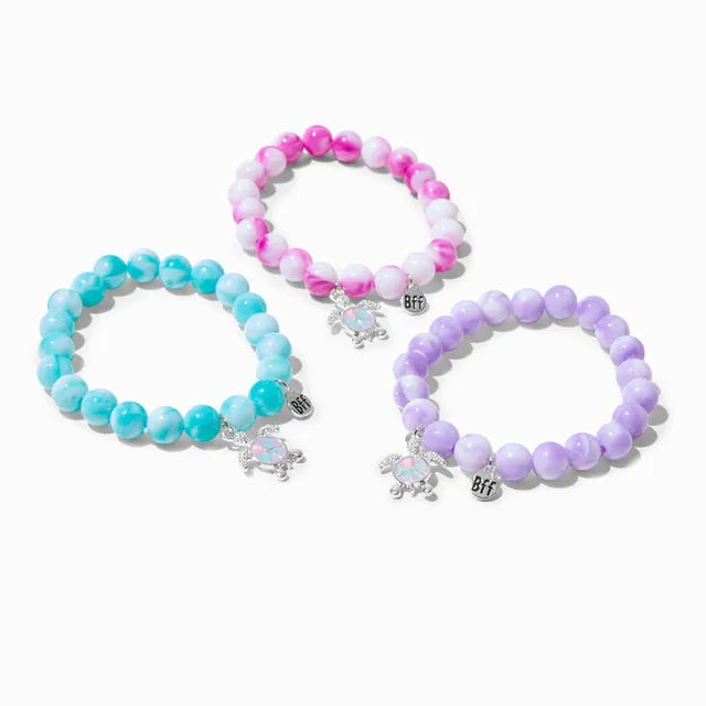 Claire's Friends Turtle Peace Sign Marble Beaded Stretch Bracelets - 3 Pack