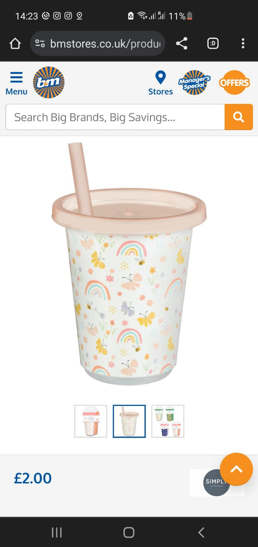 Bm bargains Uk kids glass with lid and straw