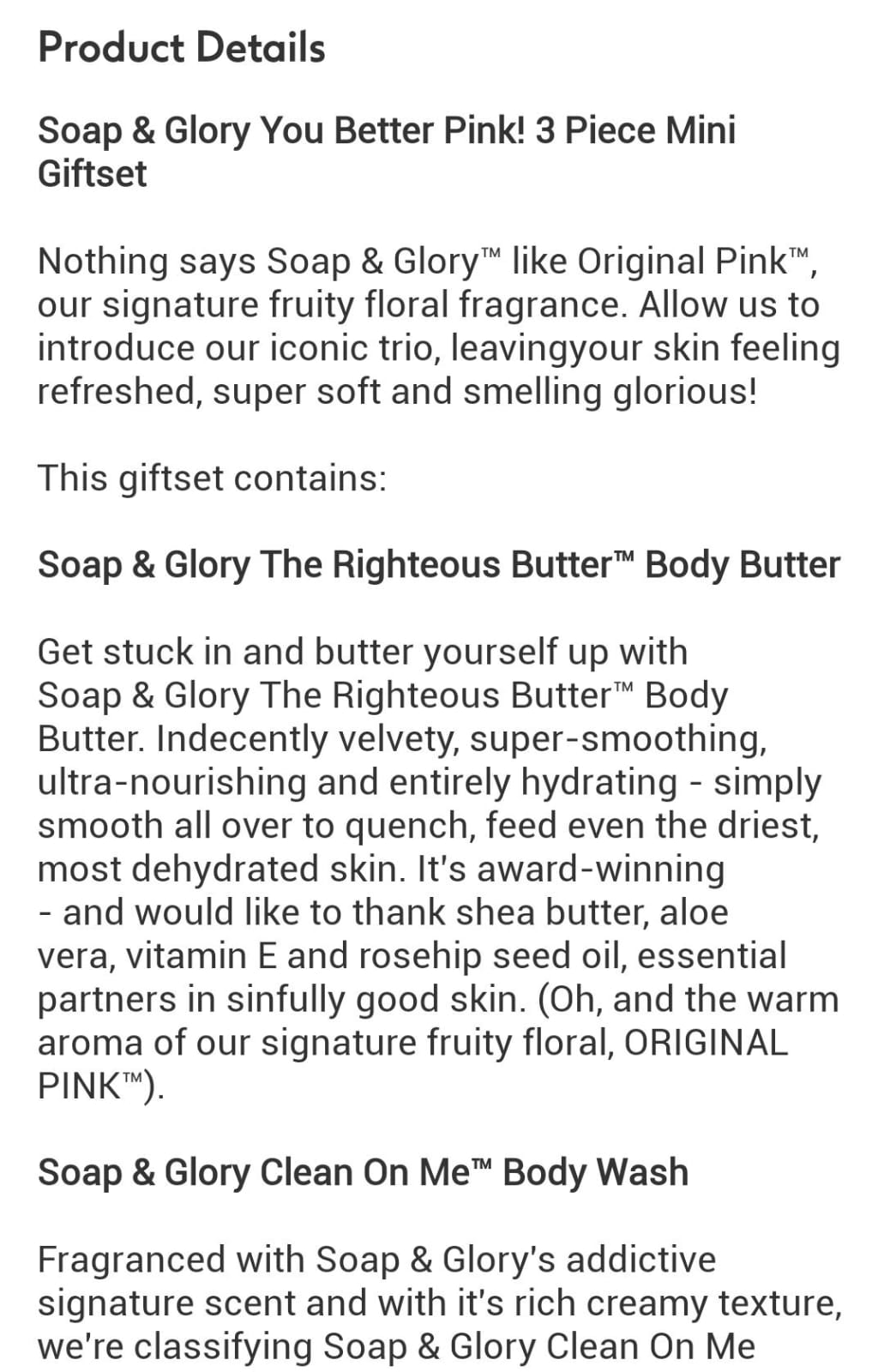 Soap and glory pink set
