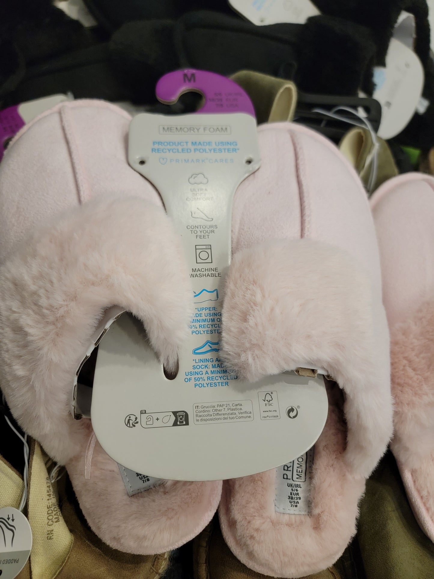 Primark women winter fluffy slippers memory foam pink