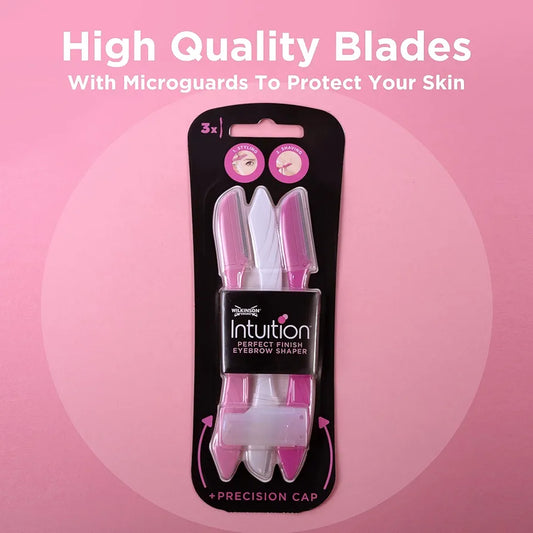 WILKINSON SWORD - Intuition Eyebrow Shaper for Women | Facial Hair Remover and Trimmer | Exfoliating Dermaplaning Tool | Pack of 3 Disposable Razors