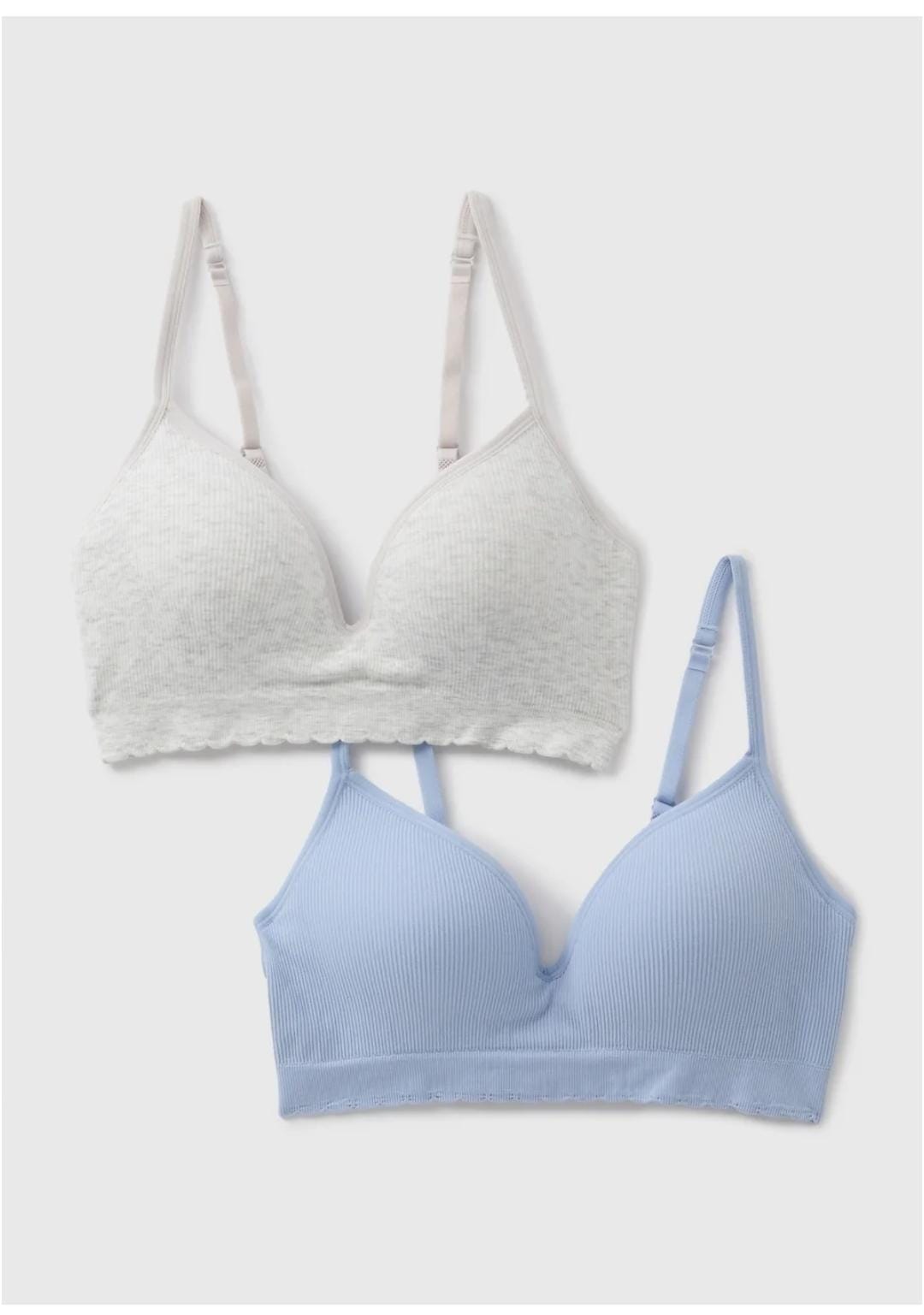 Matalan 2 Pack blue grey Seamless Moulded Bras non wired Padded