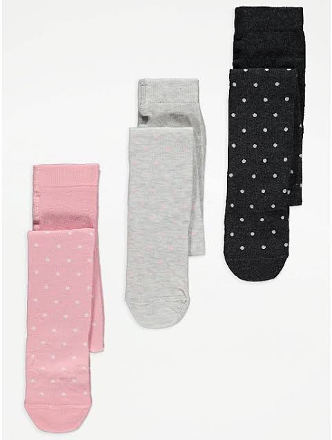 George UK Pink Grey and Charcoal Spot Cotton Rich leggings Tights 3 Pack