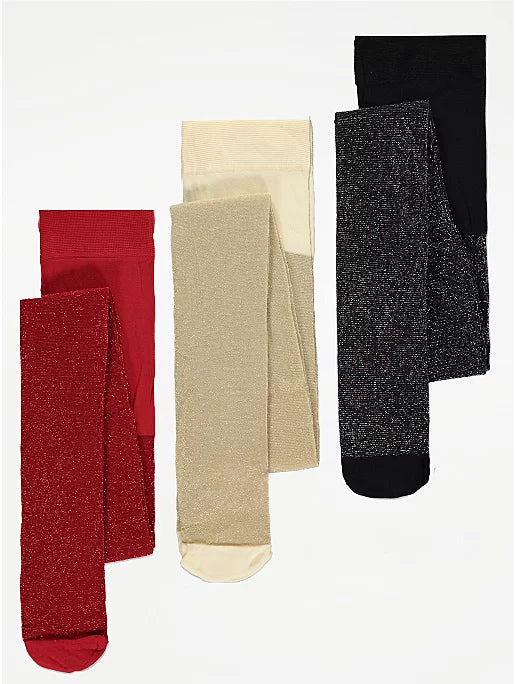 George UK Red Gold and Navy Sparkle Glitter Tights leggings 3 Pack
