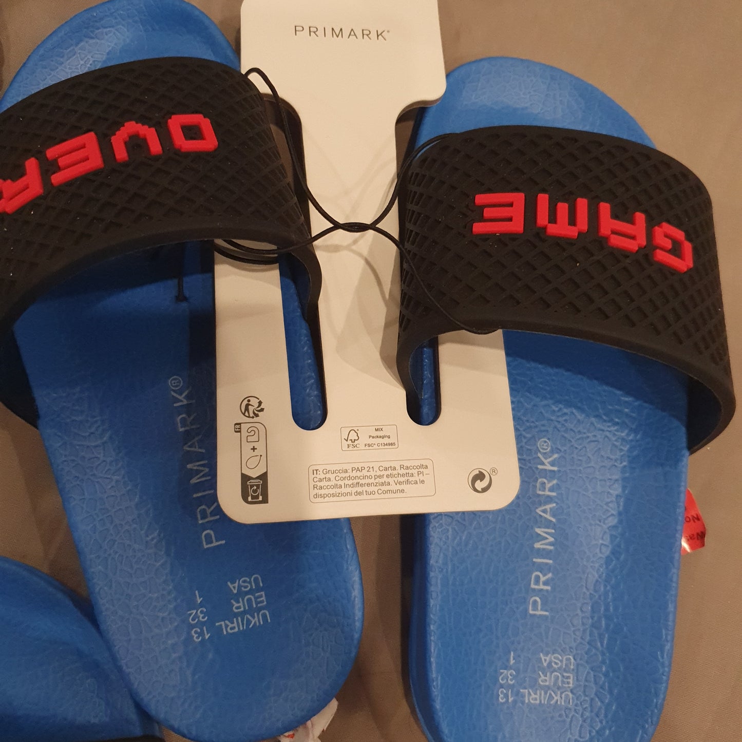 Primark sliders for boys shoes game over size uk 1 euro 33-34