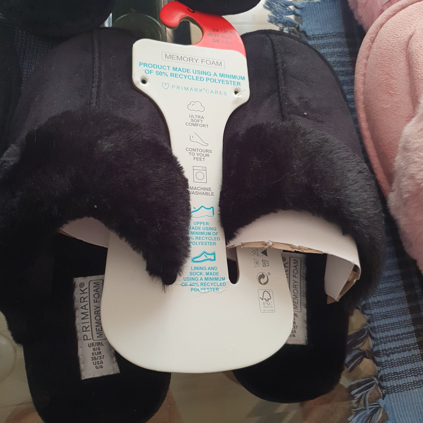 Primark women winter fluffy slippers memory foam black