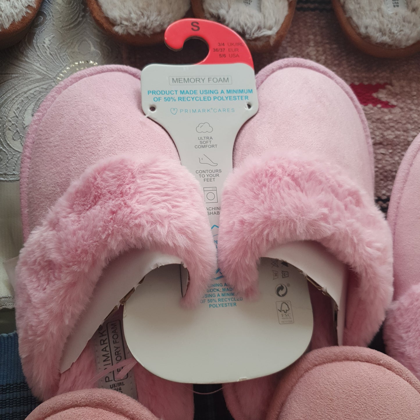 Primark women winter fluffy slippers memory foam pink