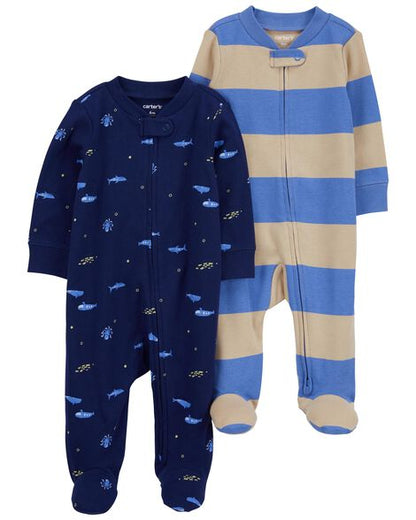Carters Baby 2-Pack Striped Zip-Up Cotton Sleep & Play Pajamas