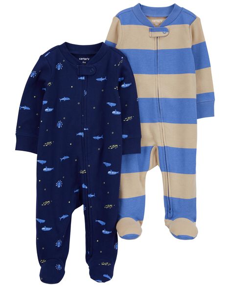 Carters Baby 2-Pack Striped Zip-Up Cotton Sleep & Play Pajamas