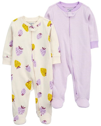 Carters Baby 2-Pack Strawberry Zip-Up Cotton Sleeper Pyjamas