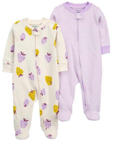 Carters Baby 2-Pack Strawberry Zip-Up Cotton Sleeper Pyjamas