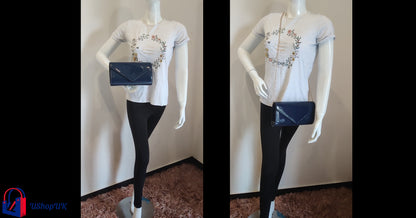 Amazon UK Shiny Patent Leather Navy Blue Ladies Clutch Bag