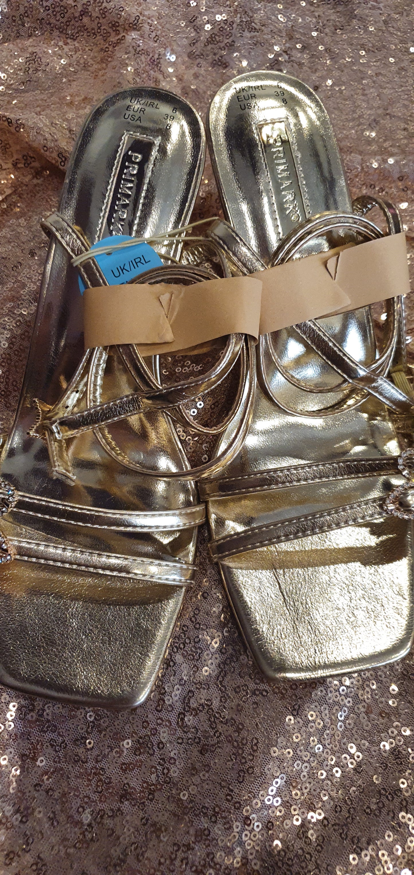 Primark women golden sandals heels shoes size 39