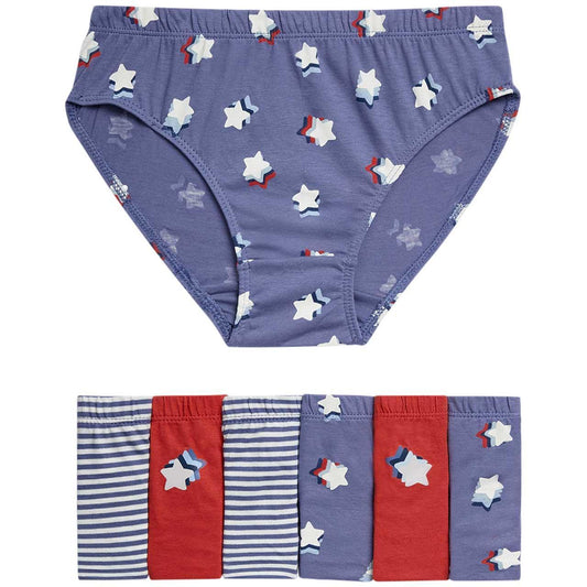 M&S Boys 7pk Pure Cotton Blue Striped Star Briefs 5-6 Yrs 7 per pack