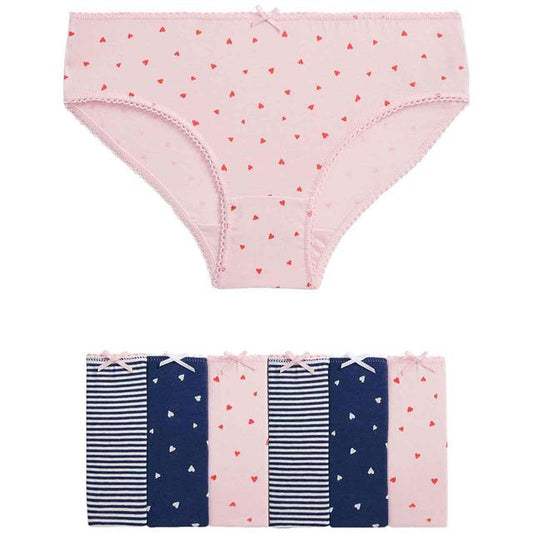 M&S Girls Cotton Rich Stripes & Hearts Knickers Pack of 7