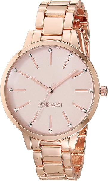 NINE WEST Women's Crystal Accented Bracelet Watch rose Gold