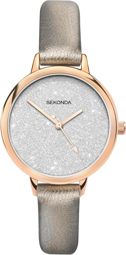Sekonda Editions Womens 37mm Quartz Watch in Silver with Analogue Display, and Bronze PU Strap