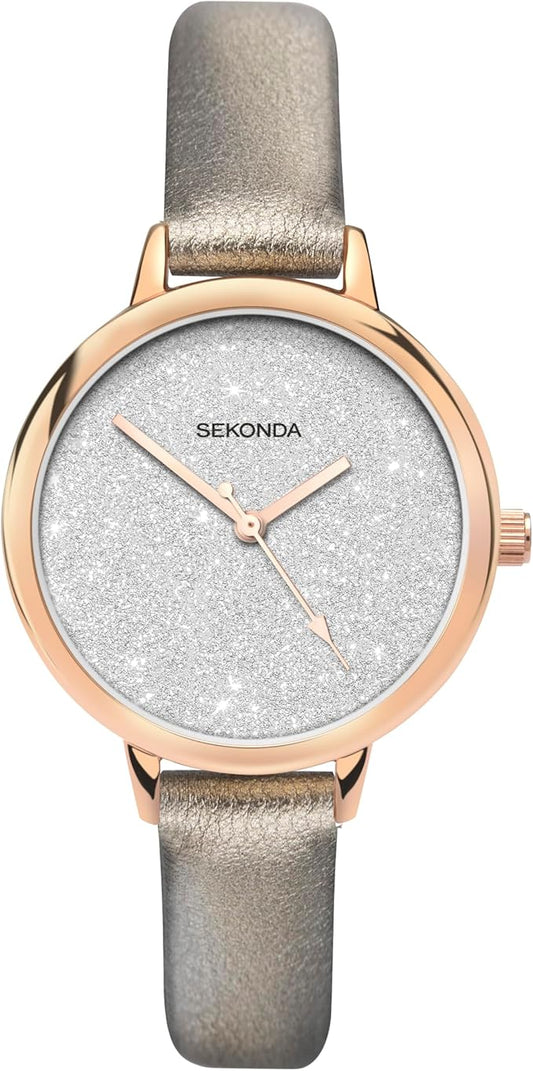 Sekonda Editions Womens 37mm Quartz Watch in Silver with Analogue Display, and Bronze PU Strap