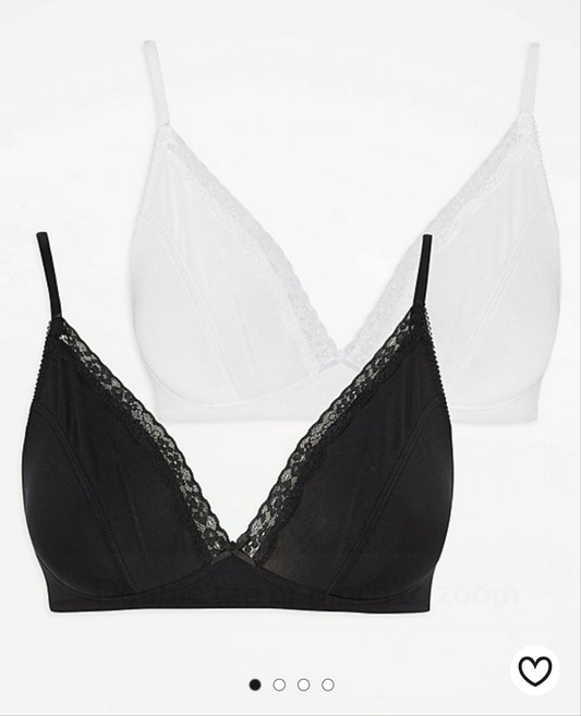 George uk White/Black Lace Trim Non-Wired Non-Padded Bras 2 Pack