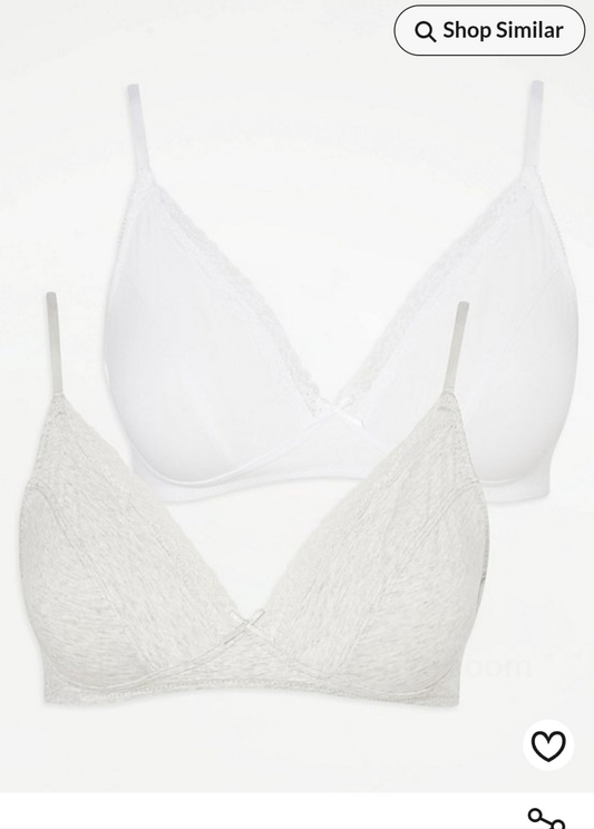 George uk White/Grey Lace Trim Non-Wired Non-Padded Bras 2 Pack