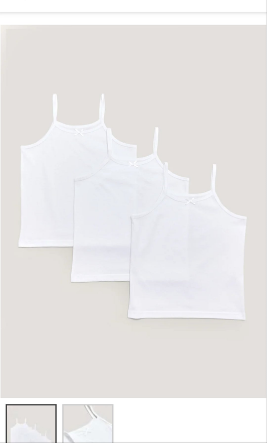 Matalan Girls 3 Pack White Cami Vests