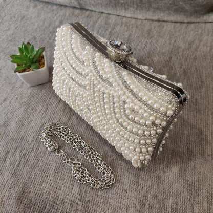 Koko fashion amazon Uk pearl diamante clutch bag with silver  chain