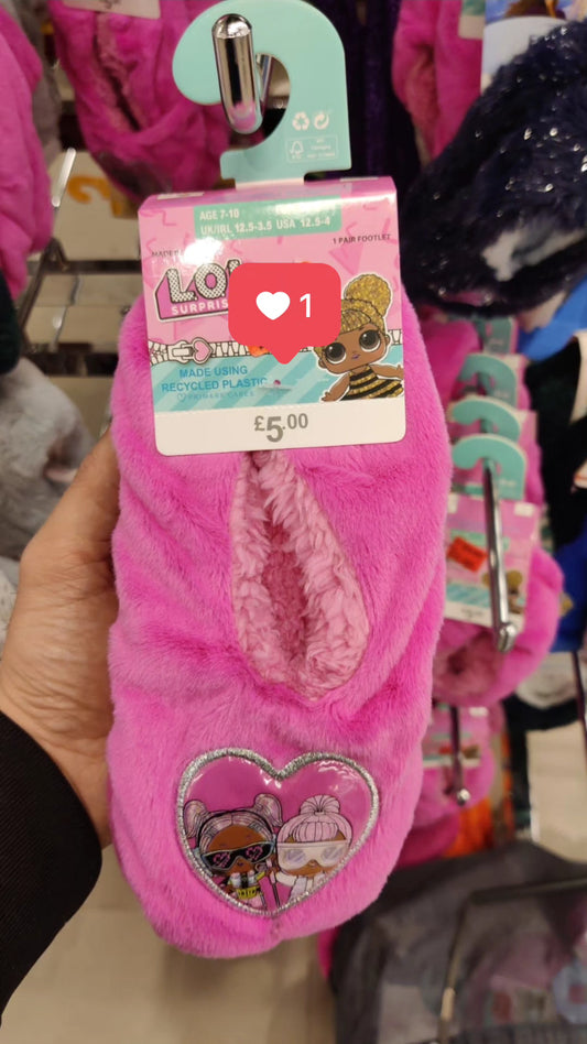 Primark lol girls fleece footies socks shoes indoor