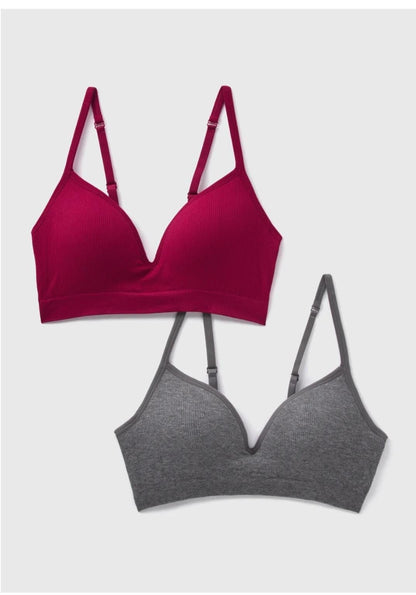 2 Pack maroon grey  Seamless Moulded Bras non wired Padded