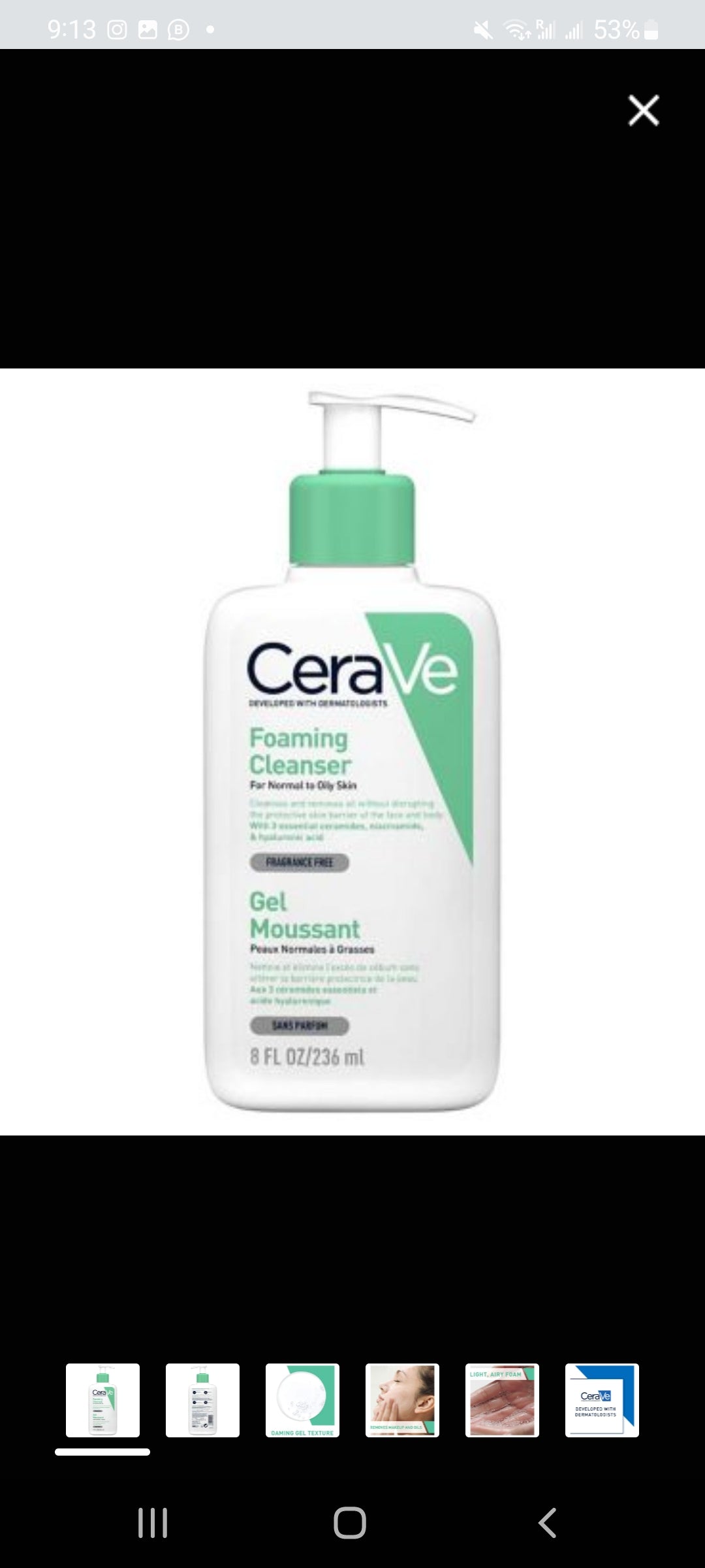 CeraVe Fragrance Free Foaming Cleanser, Normal To Oily Skin, 236ml