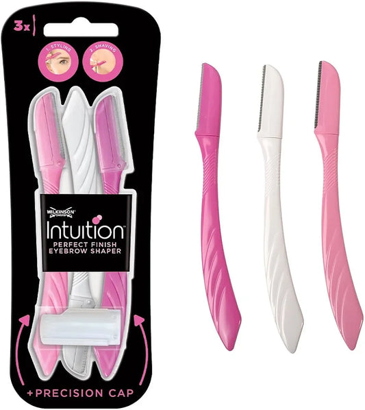 WILKINSON SWORD - Intuition Eyebrow Shaper for Women | Facial Hair Remover and Trimmer | Exfoliating Dermaplaning Tool | Pack of 3 Disposable Razors