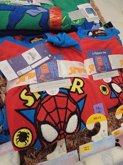 Primark Uk  fleece top pyjama pj set boys spiderman