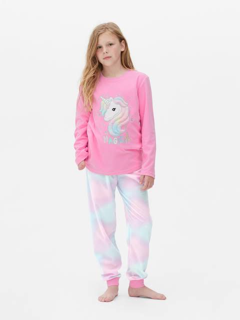 Primark Uk  fleece top pyjama pj set girls unicorn