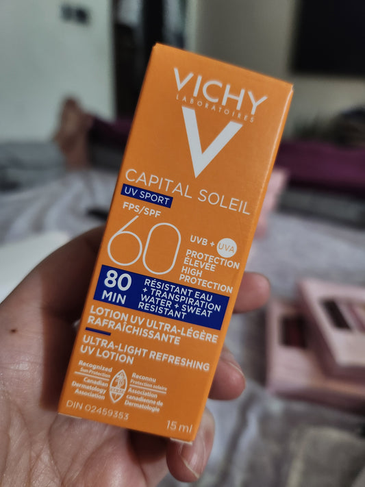 Vichy capital soleil spf 60 high protection 80 mins water resistant uv lotion sun block 15ml