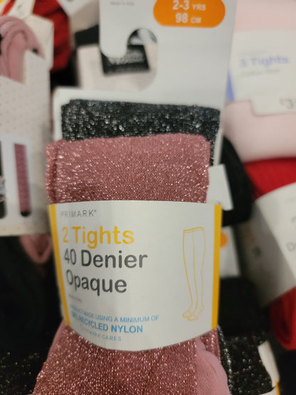 Primark  UK girls glitter opaque Leggings Tights 2 pack