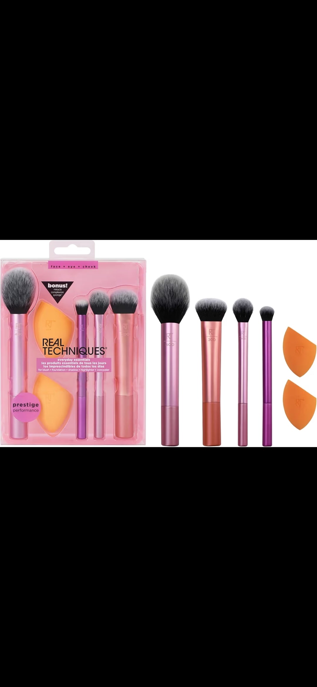 Real Techniques Everyday Essentials + Makeup Sponge Kit, 4 Makeup Brushes set from official store ✨️
