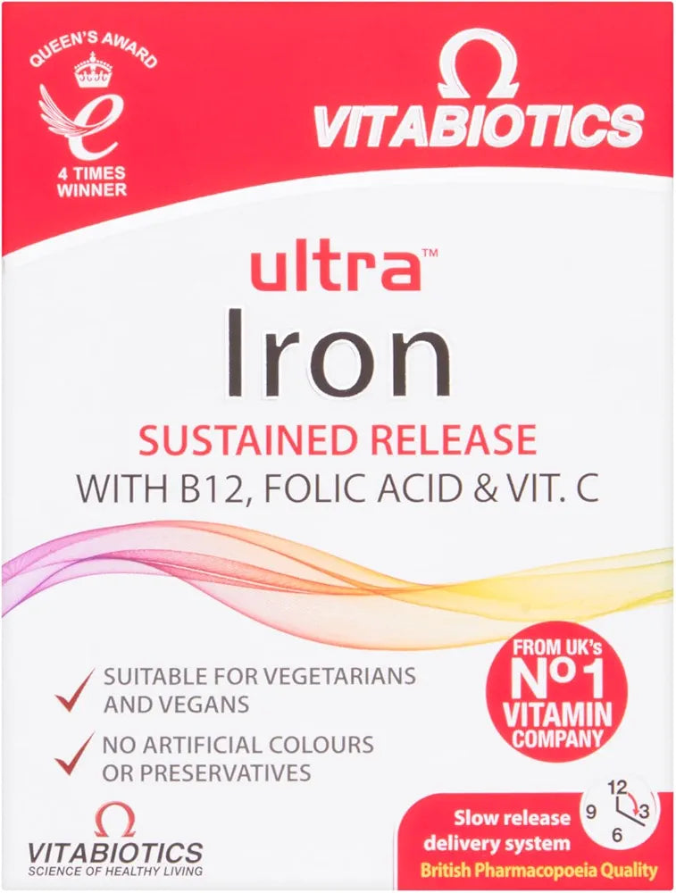 Iron Tablets Supplement, Boosts Energy, Vitality, Power and Immunity and Supports Against Anemia, Tiredness and Fatigue with Added Vitamin C Vitamin B12 and Folic Acid (Vitamin B9), Vitabiotics Ultra