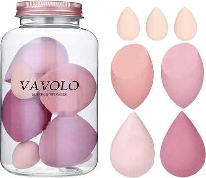 7 PCs Pink Series Multi-color Makeup Sponge Set, Foundation Blending Beauty Blender, Flawless for Liquid Creams and Powders